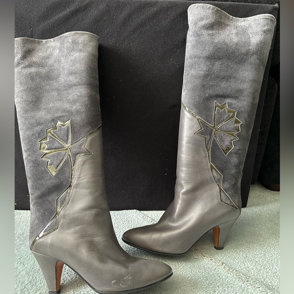 A Bulzoni Knee High Butter Soft Real Suede and Leather Combo Boots, EU S…